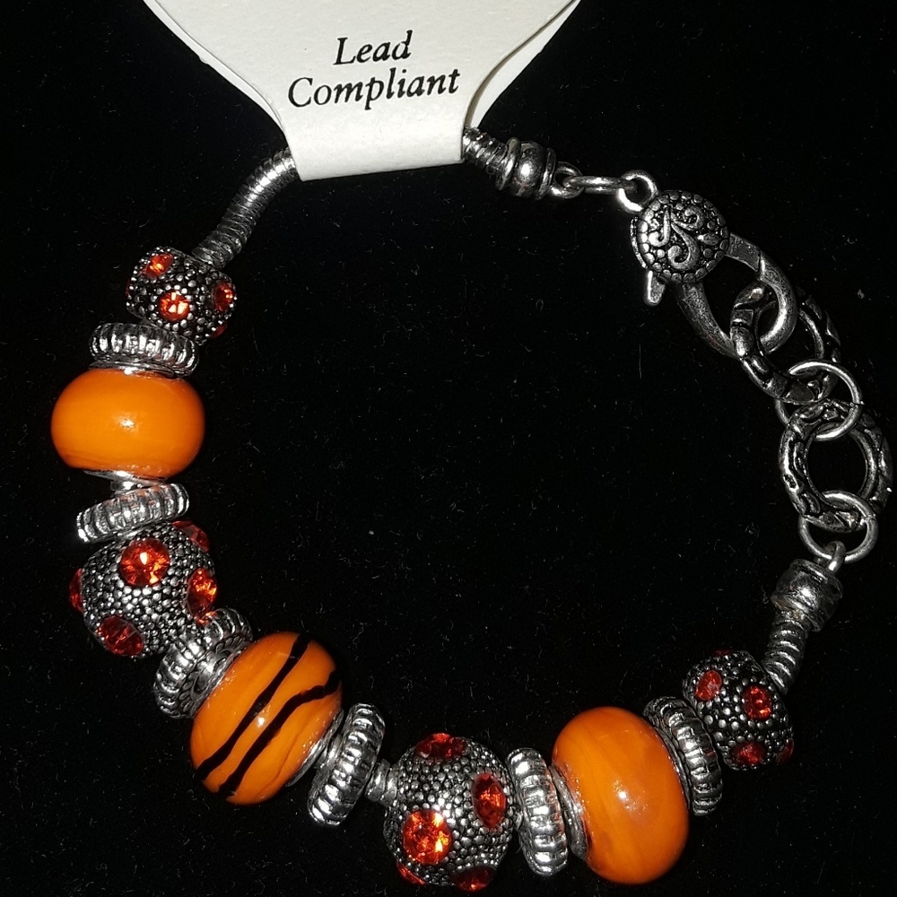 True Orange beaded charm bracelet